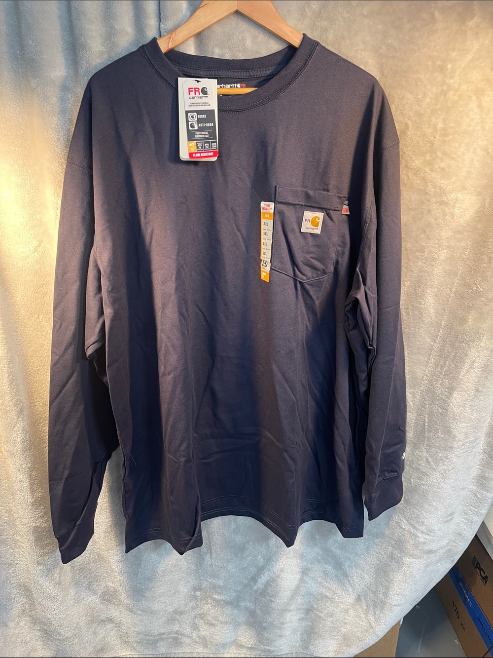 Carhartt Navy Long-Sleeve FR Pocket Work Tee
